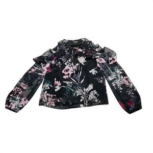 Yumi Kim Sheer Floral Ruffle Open Shoulder Cold Shoulder Blouse Size Small
